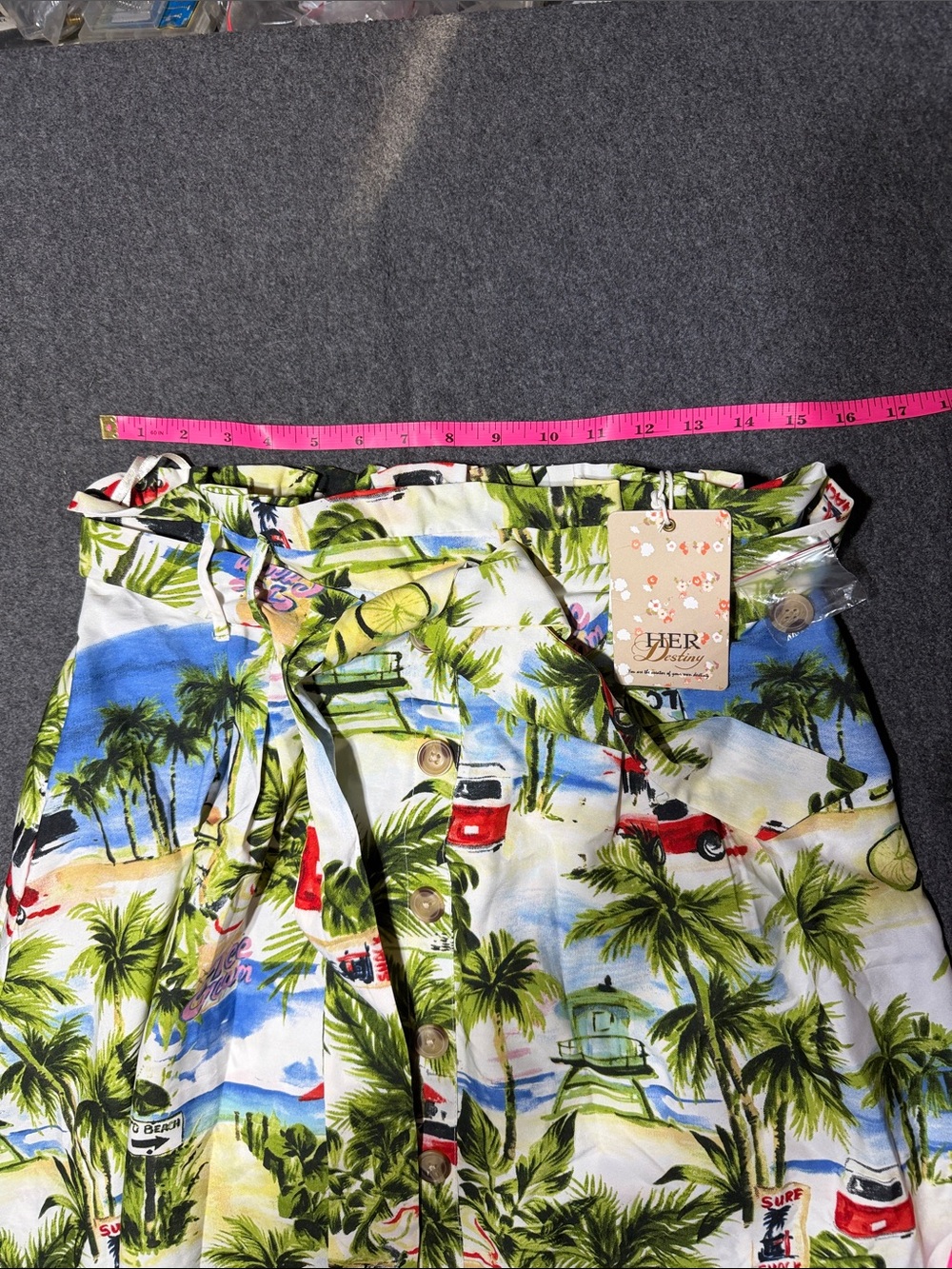 Vintage Her Destiny Tropical Beach Print Paperbag Waist Midi Skirt Size Large - Picture 4 of 7